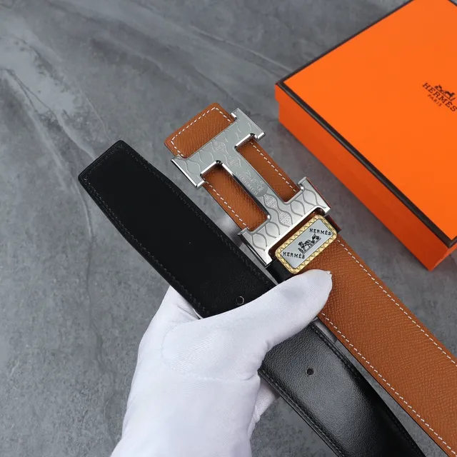 Hermès H Buckle বাদামী এবং কালো চামড়ার বেল্ট 3