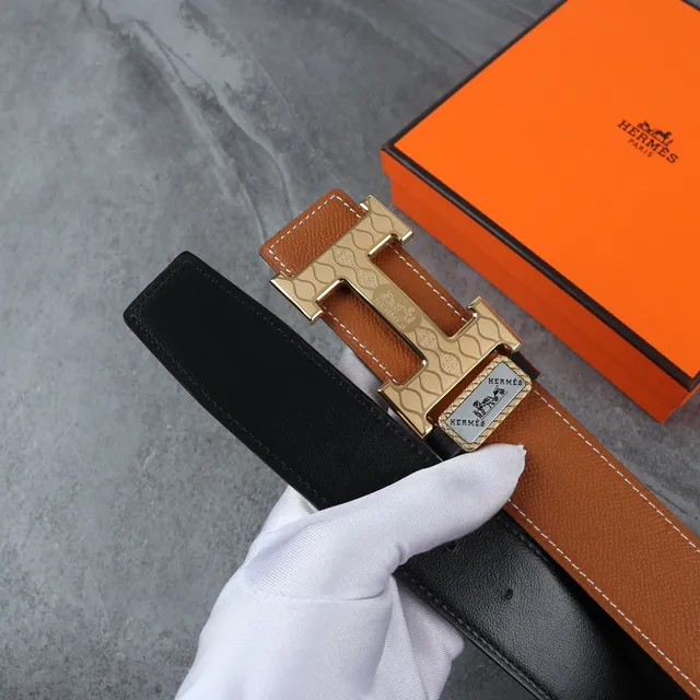 Hermès H Buckle বাদামী এবং কালো চামড়ার বেল্ট 7