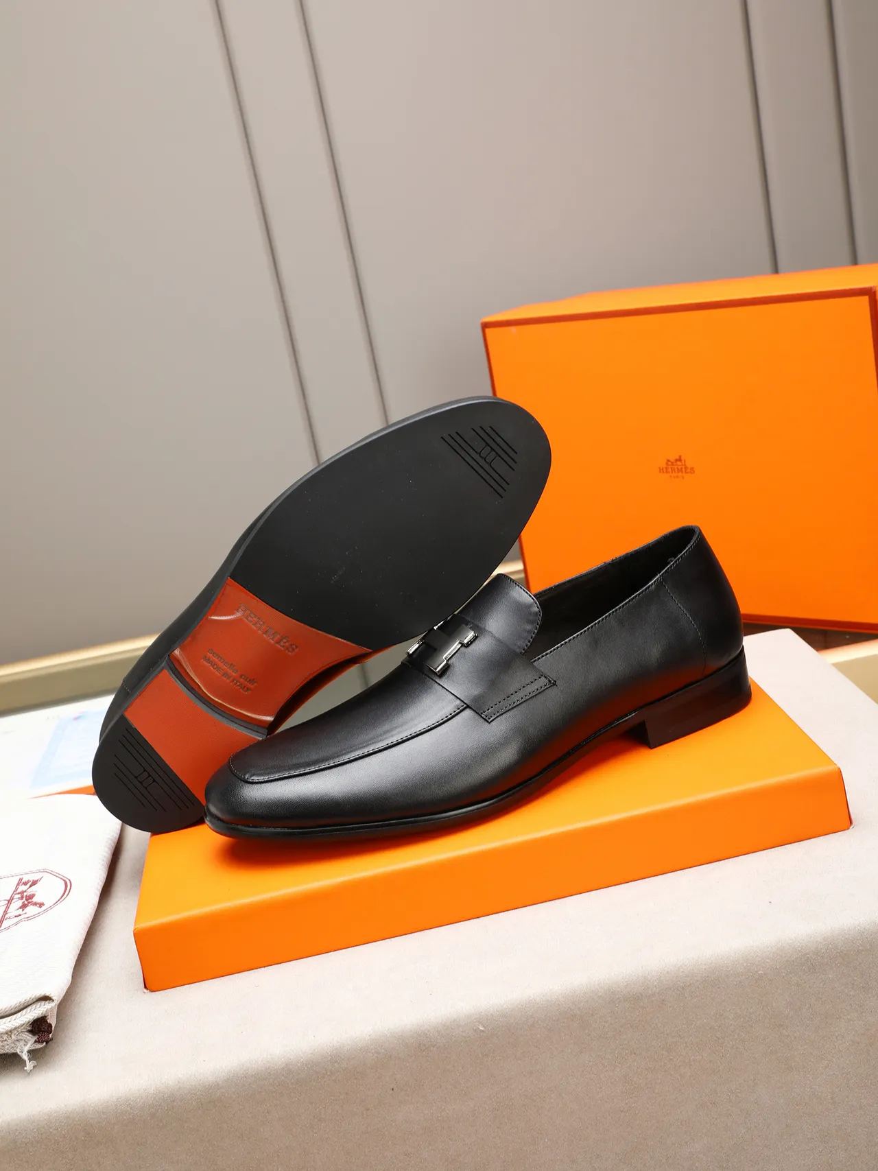 Hermès H-Loafer Black Leather H-Buckle Loafers 4