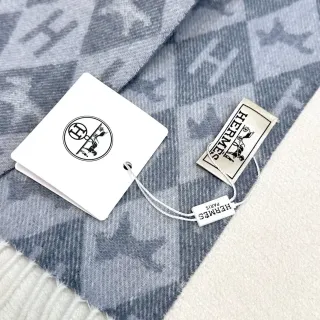 Hermès Monogram-Print Gray and Cream Cashmere Scarf