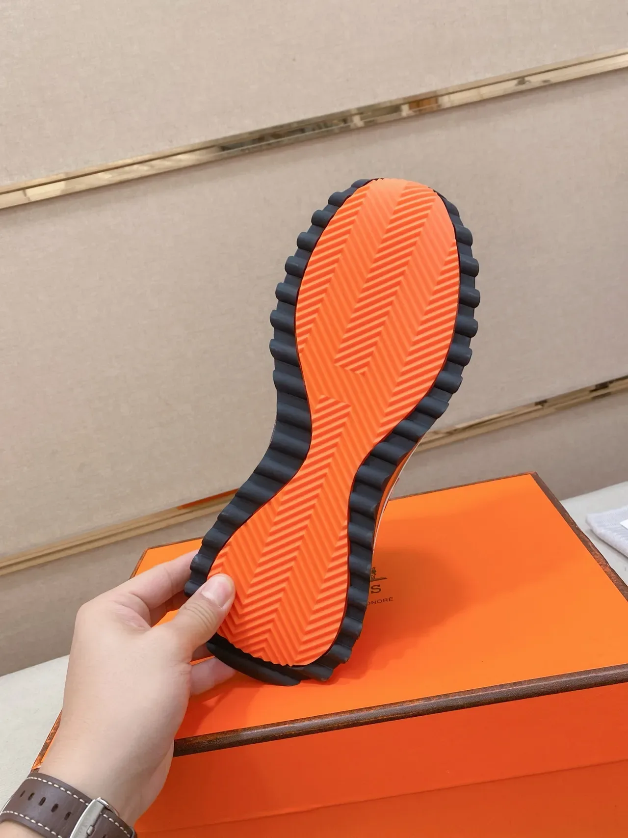 Hermès Navy Orange Couro e Malha Superior 'H' Logo Lifestyle Sneakers 2
