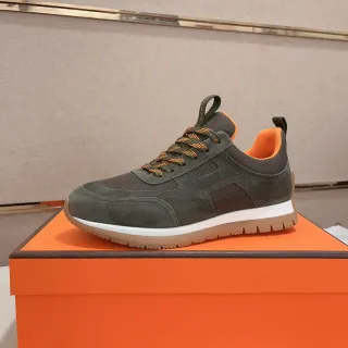 Hermès জলপাই ও কমলা স্যুড-জাল লাইফস্টাইল স্নিকার