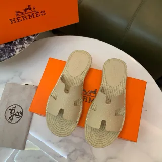 Hermès Oran بيج جلد H-Strap Espadrille Slippers