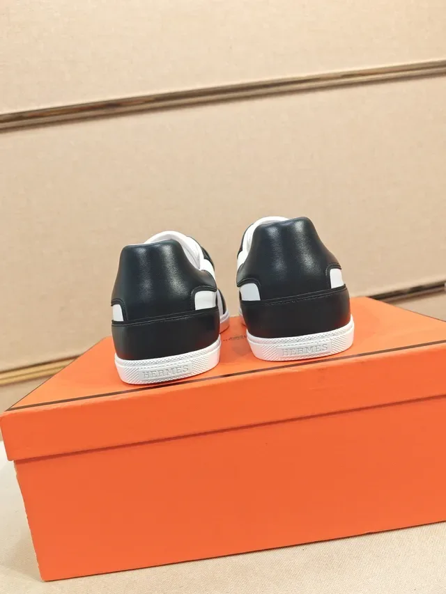 Hermès Oran Black and White Leather Lifestyle Sneakers 4