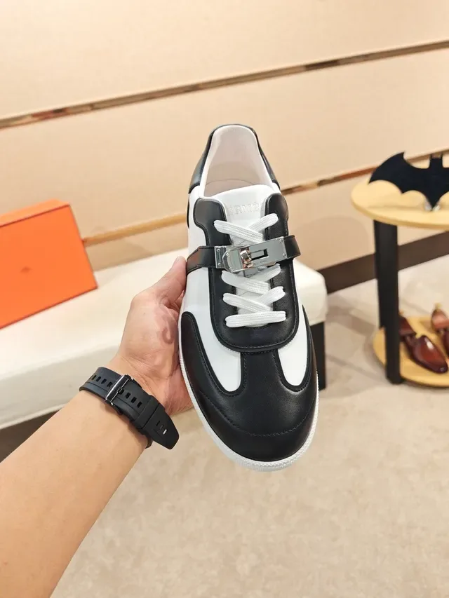 Hermès Oran Black and White Leather Lifestyle Sneakers 6