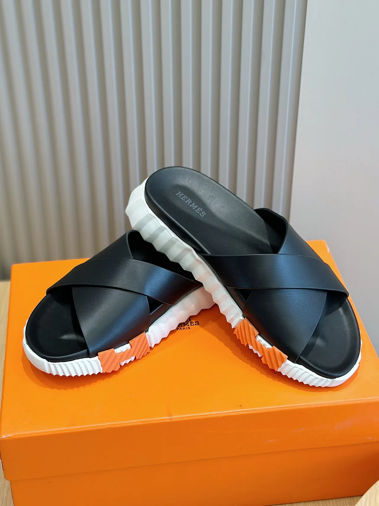 Hermès Oran Black and White Platform Slide Slippers 7