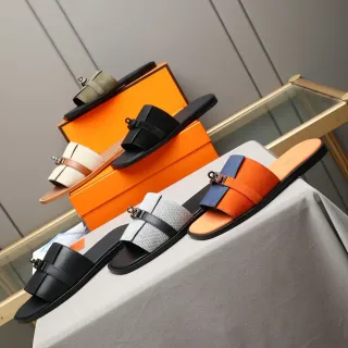 Hermès Oran 黑橙 Flat Slide Metal H-Toggle Hardware 拖鞋