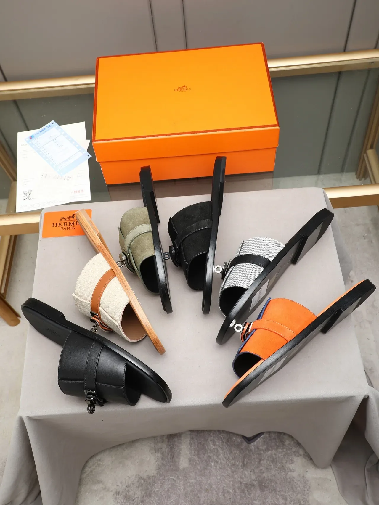 Hermès Oran Black Orange Flat Slide Metal H-Toggle Hardware Slippers 2