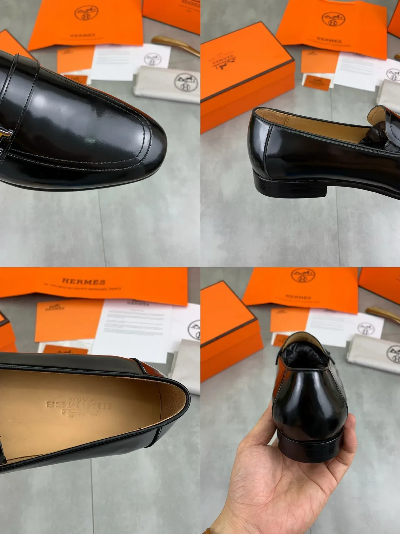 Hermès Oran Black Patent Leather H-Buckle Loafers 2