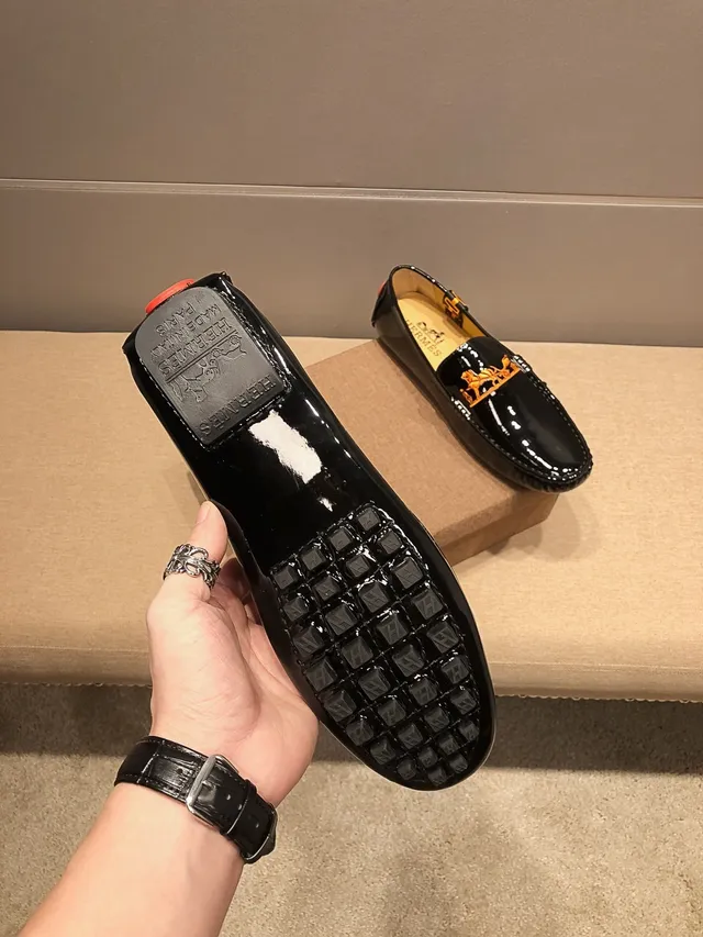 Hermès Oran Black Patent Leather Loafers 3