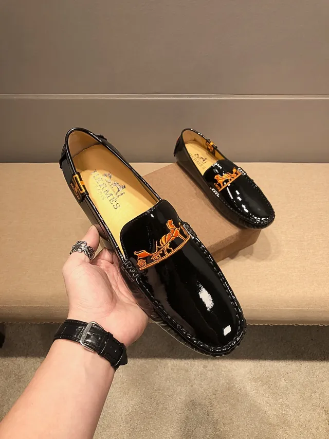 Hermès Oran Black Patent Leather Loafers 7
