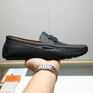 Hermès Oran حذاء لافر أسود جلد بحبيبات H-Buckle