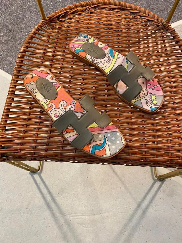 Hermès Oran Multicolor Abstract Print Slippers 1