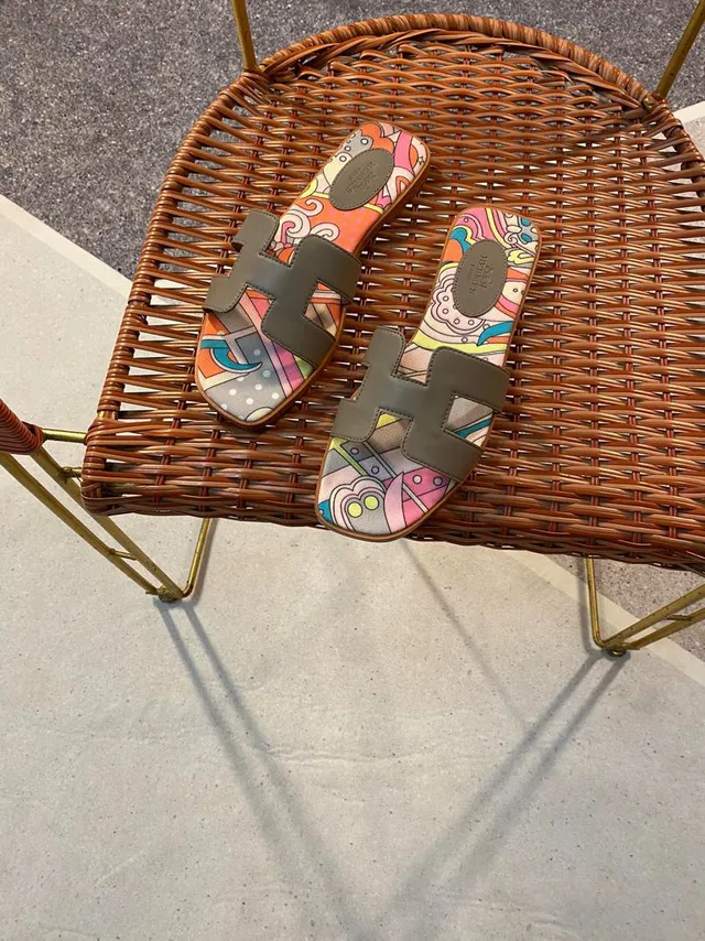 Hermès Oran Multicolor Abstract Print Slippers 2