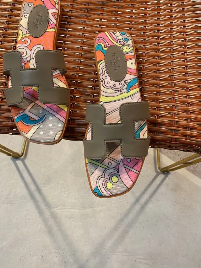 Hermès Oran Multicolor Abstract Print Slippers 3