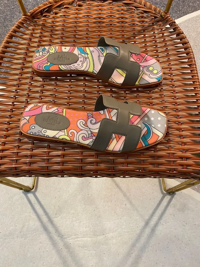 Hermès Oran Multicolor Abstract Print Slippers 5