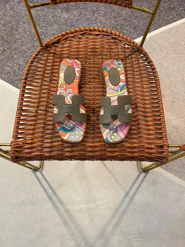 Hermès Oran Multicolor Abstract Print Slippers 6