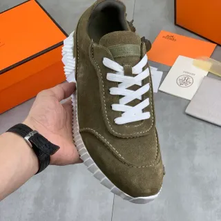 Hermès Oran Sneaker সেনা সবুজ সাদা অলিভ সুড উপরের খাঁজযুক্ত সোল মোটা স্নিকার