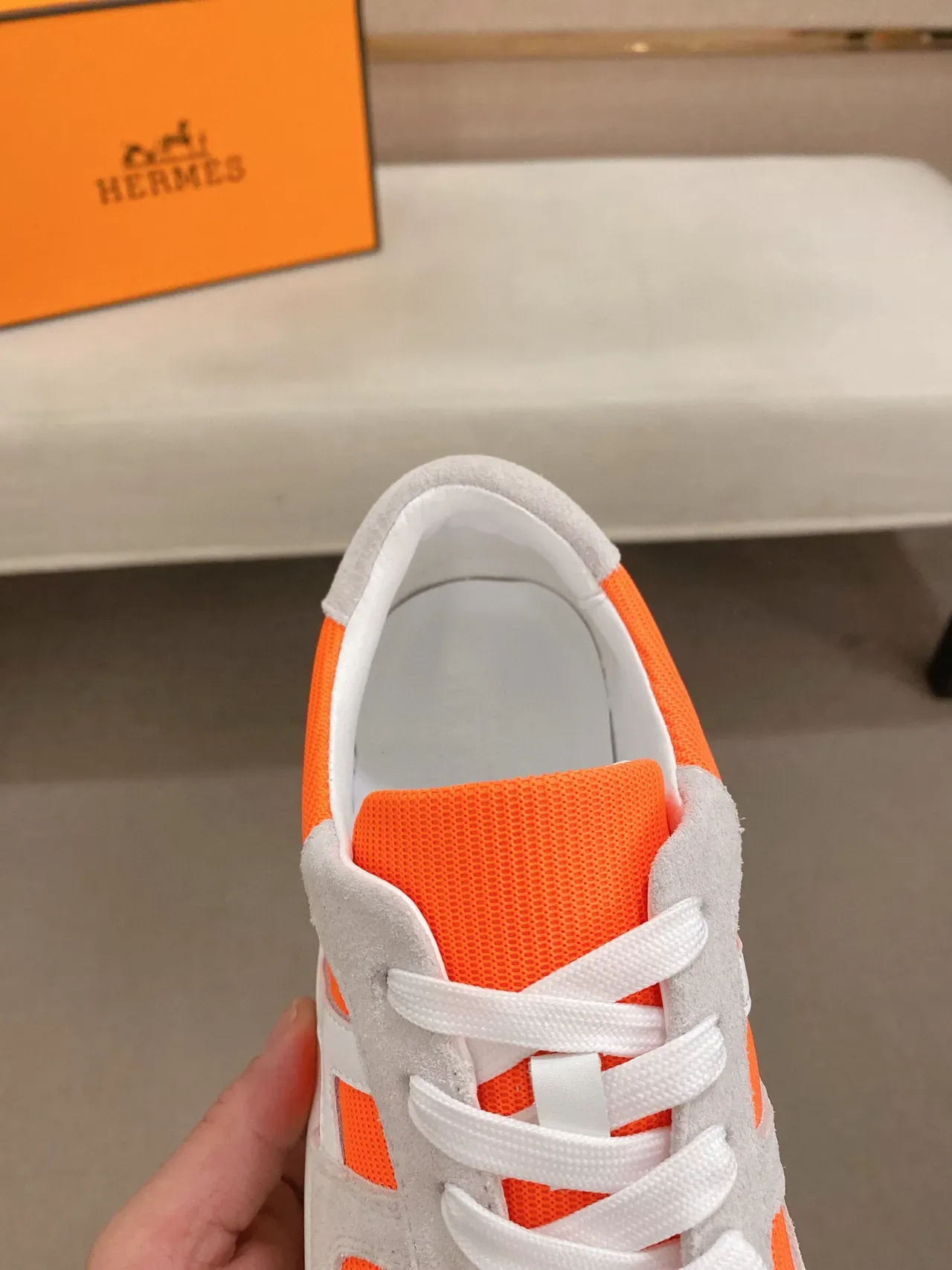 Hermès Orange Gray Low-Top Suede And Mesh Upper Lifestyle Sneakers 6