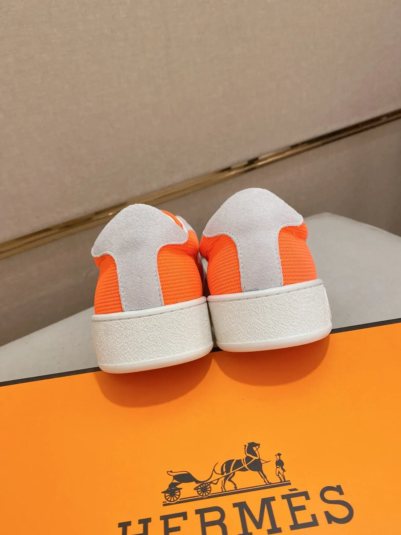 Hermès Orange Gray Low-Top Suede And Mesh Upper Lifestyle Sneakers 8
