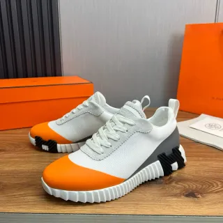 Hermès Orange White খোদাইযুক্ত ভাঁজযুক্ত মাঝের সোল আঙুলের ঢাকনা জীবনধারা স্নিকার