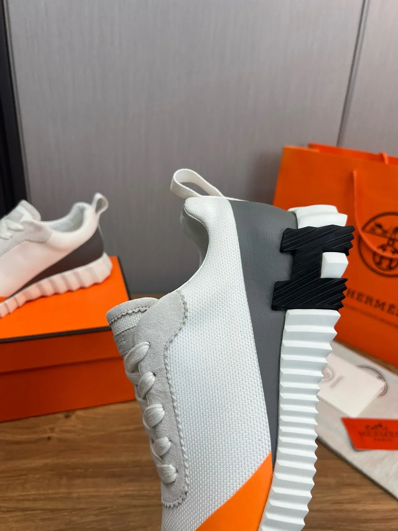 Hermès Orange White Sculpted Ridged Midsole Toe Cap Lifestyle Sneakers 8