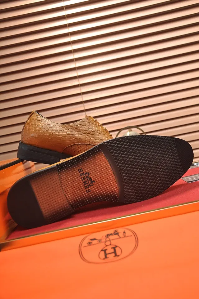 Hermès Perforated Snake-Embossed Tan Oxford Shoes 3
