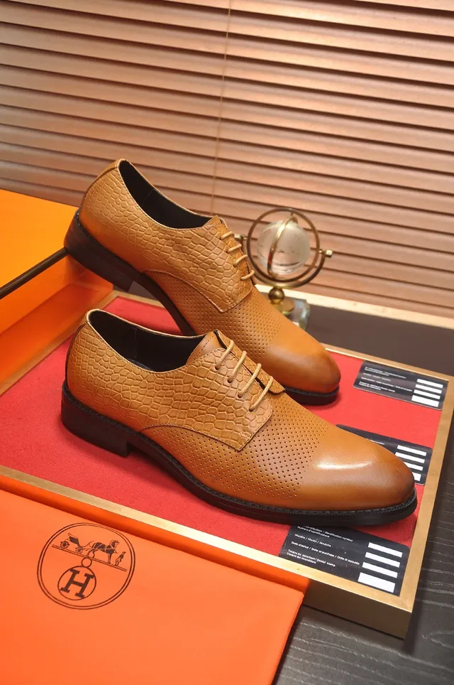 Hermès Perforated Snake-Embossed Tan Oxford Shoes 4