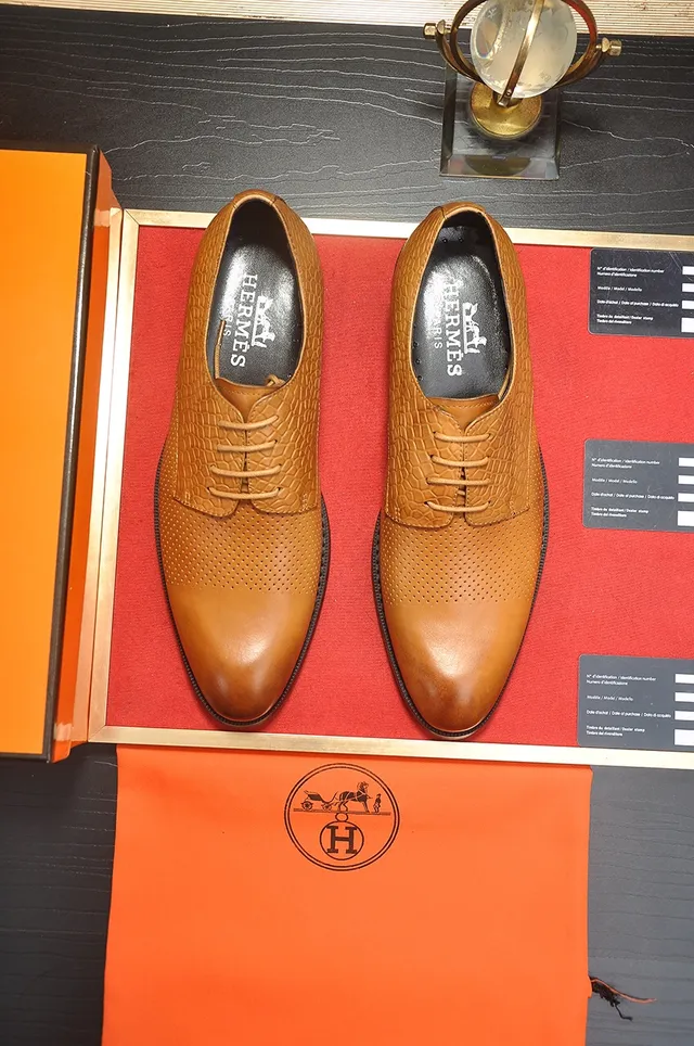 Hermès Perforated Snake-Embossed Tan Oxford Shoes 5