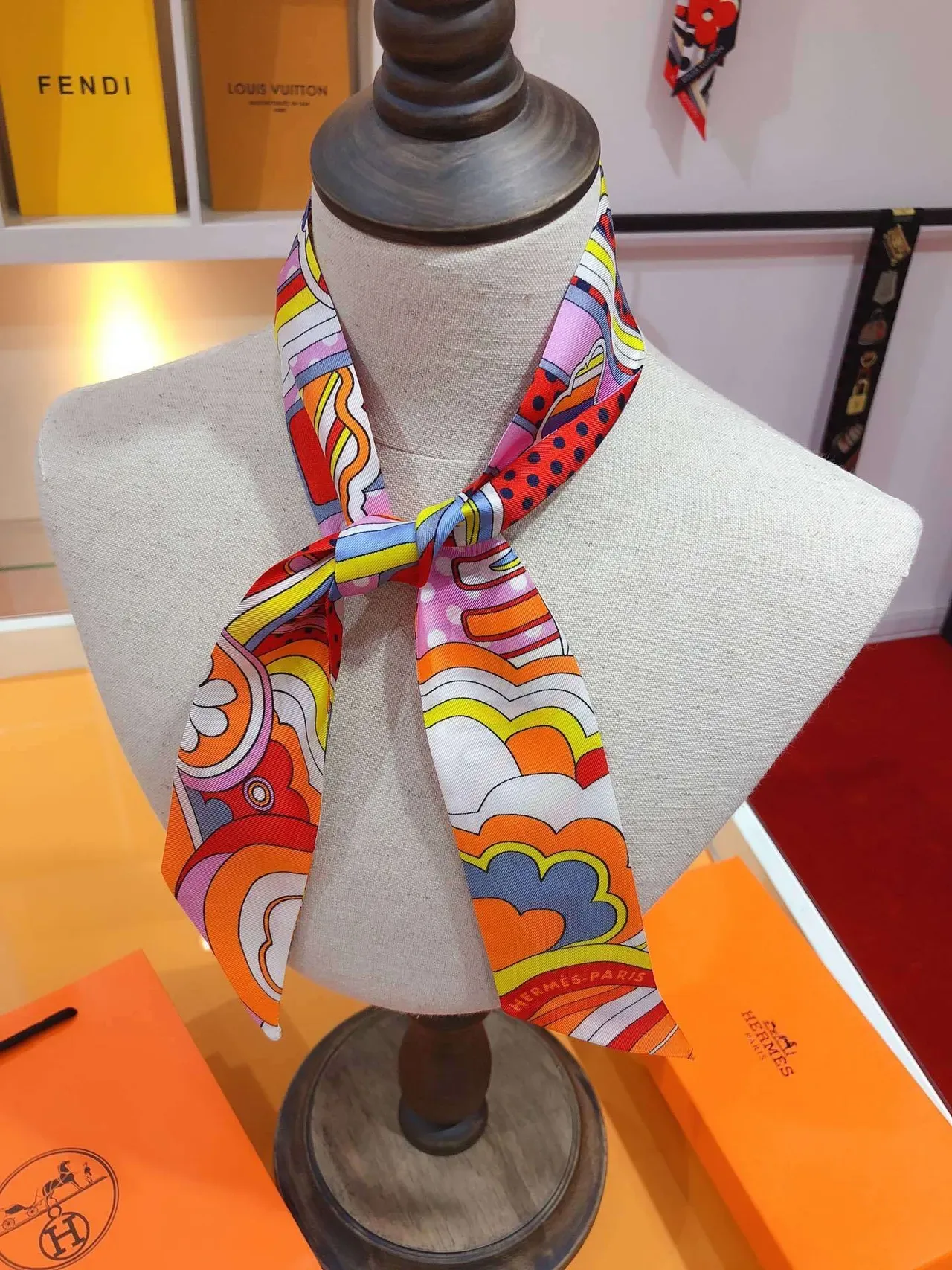 Hermès Twilly Multicolor Abstract Print Silk Scarf 2