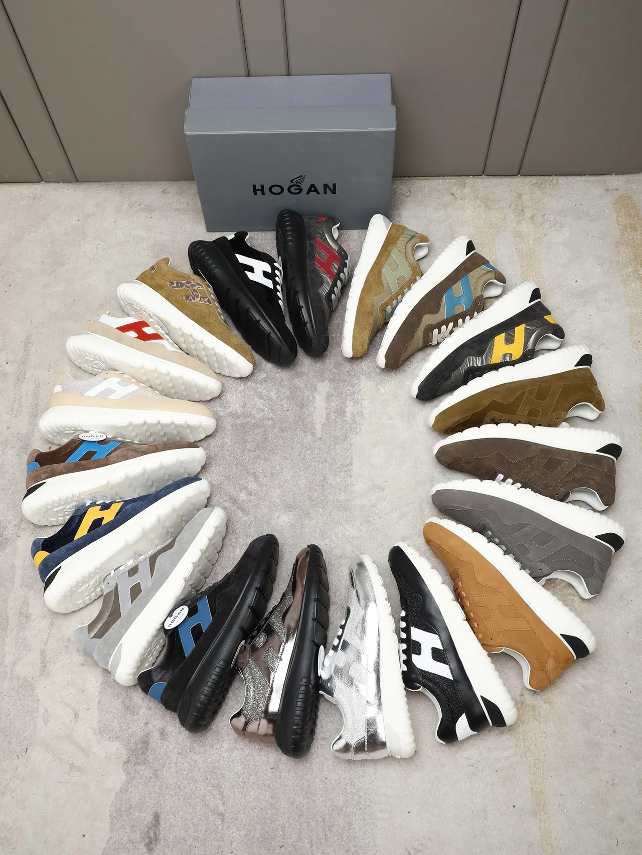 Hogan Brown Green Mixed-Material Upper H-Shaped Side Panel Lifestyle Sneakers 2