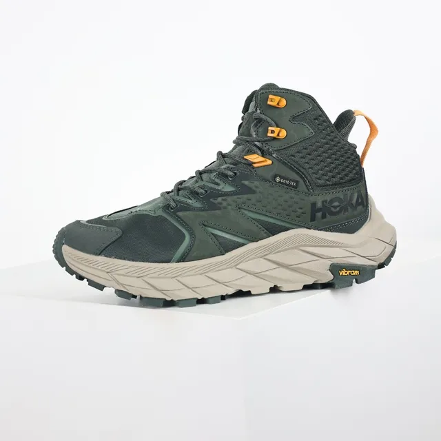 Hoka أخضر عسكري بيج عالي الارتفاع GORE-TEX مبطن أحذية مشي 9