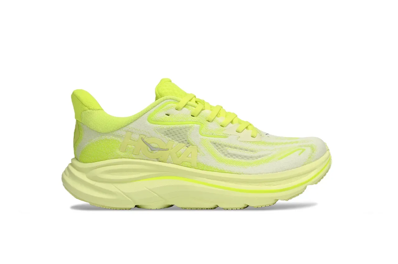 Hoka White Yellow Engineered Knit Upper Neon Accents Running Shoes 2