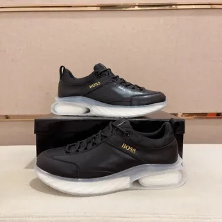 Hugo Boss Black Transparent Leather Upper Gold Logo Sneakers