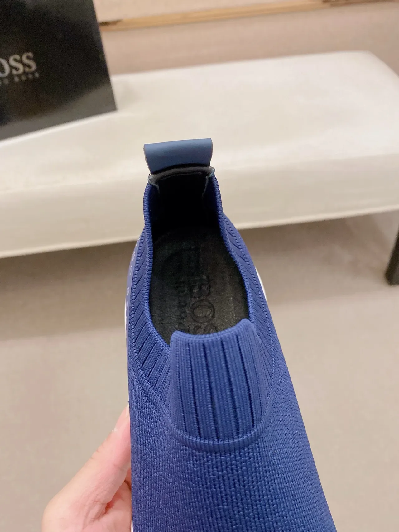 Hugo Boss Chaussures Lifestyle en Tricot Slip-On Bicolores Bleu 4