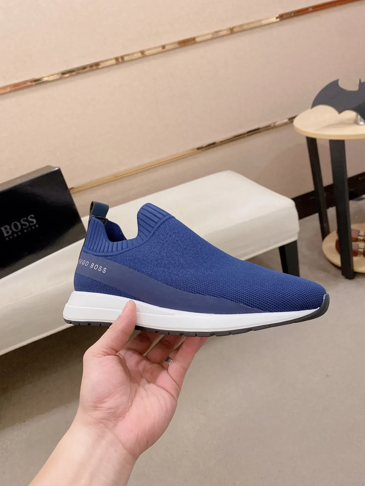 Hugo Boss Chaussures Lifestyle en Tricot Slip-On Bicolores Bleu 5