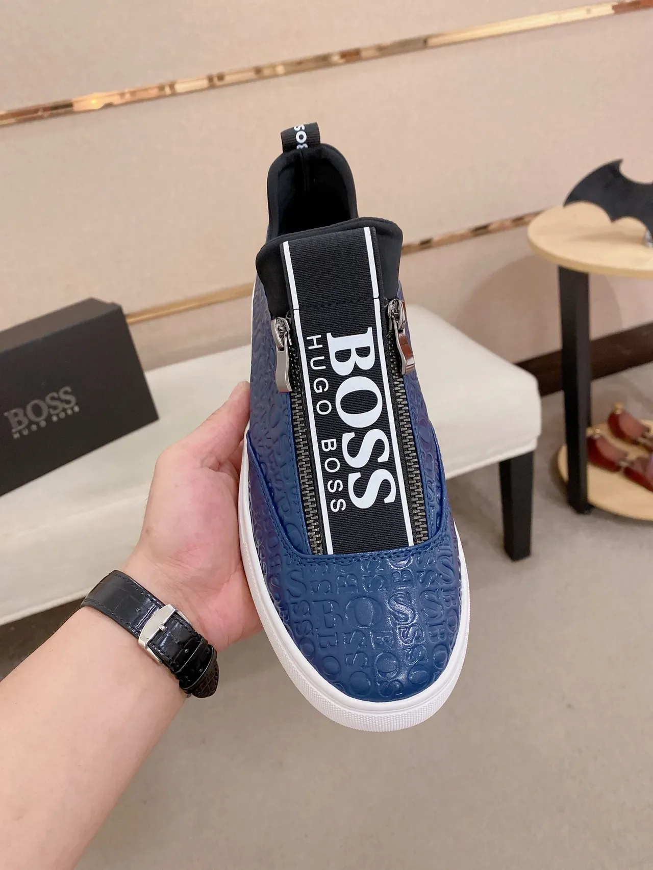 Hugo Boss Logo Slip-On Blue and White Lifestyle Sneakers 5