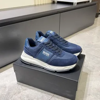 Hugo Boss Navy White Textile-Suede Upper Sculpted Midsole Sneakers