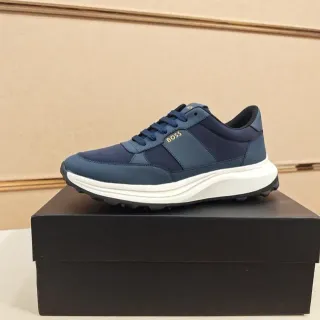Hugo Boss नेवी व्हाइट टेक्सटाइल-सिंथेटिक अपर स्कल्प्टेड मिडसोल स्नीकर
