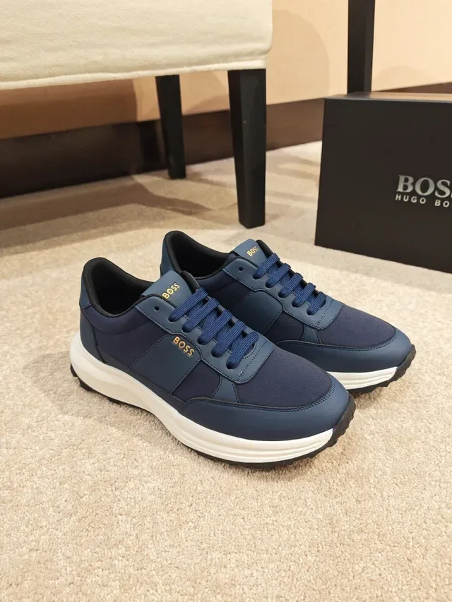 Hugo Boss नेवी व्हाइट टेक्सटाइल-सिंथेटिक अपर स्कल्प्टेड मिडसोल स्नीकर 4