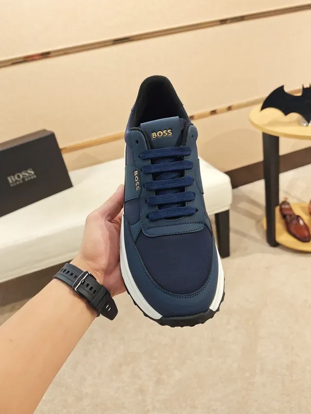 Hugo Boss नेवी व्हाइट टेक्सटाइल-सिंथेटिक अपर स्कल्प्टेड मिडसोल स्नीकर 5