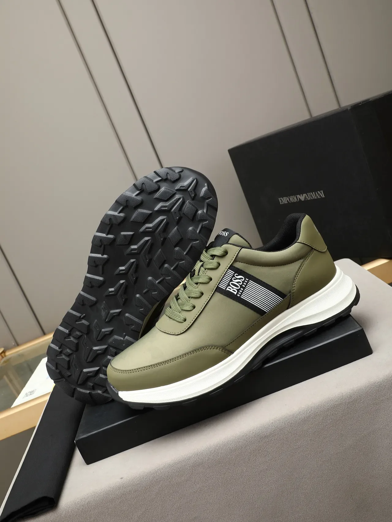 Hugo Boss Tênis Lifestyle Verde Oliva Preto Listrado 4