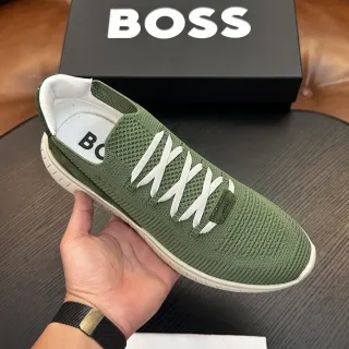 Hugo Boss 橄榄绿针织一脚蹬生活方式运动鞋
