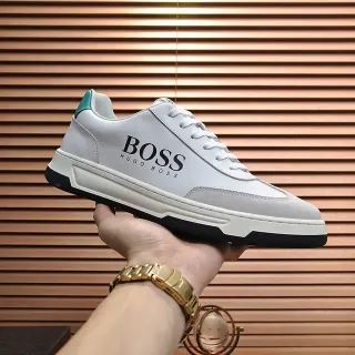 Hugo Boss White Gray Leather And Suede Upper Contrast Heel Tab Sneakers