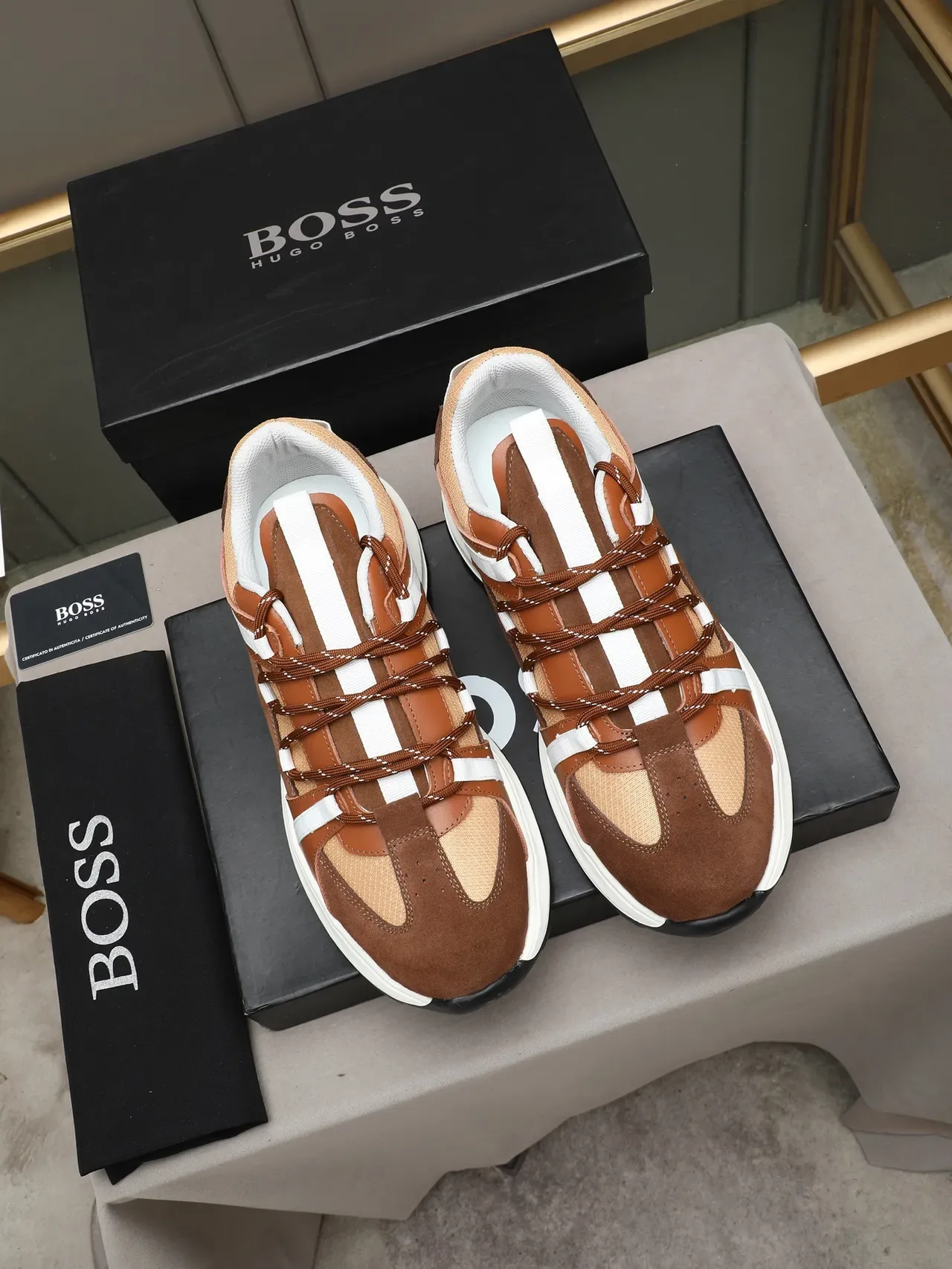 HUGO Sneaker Lifestyle Marron et Beige en Matériau Mixte 2