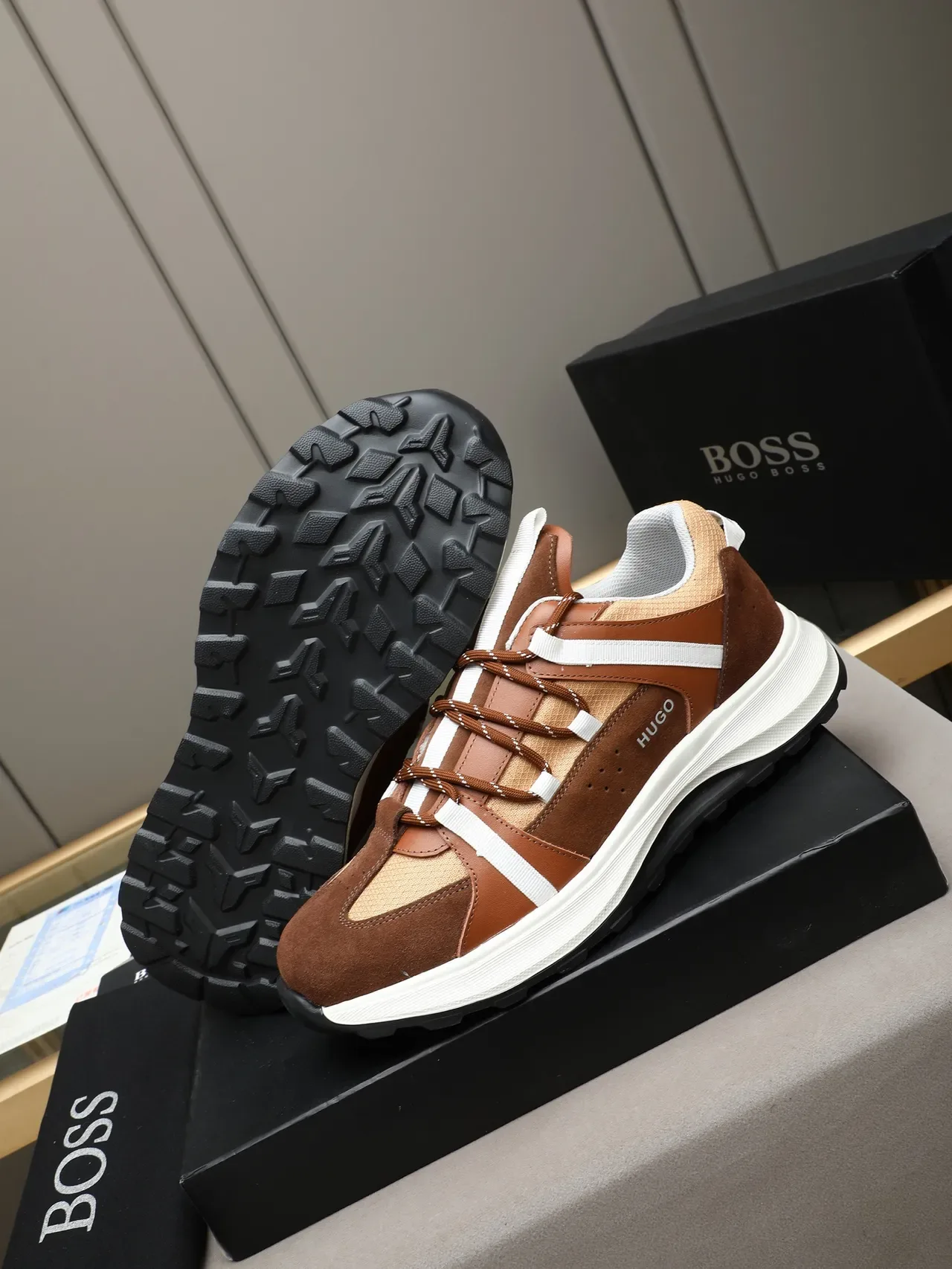 HUGO Sneaker Lifestyle Marron et Beige en Matériau Mixte 4
