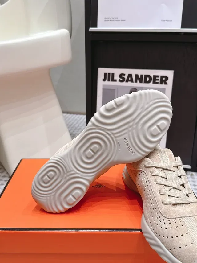 Jil Sander Beige Perforated Suede Sneaker 2