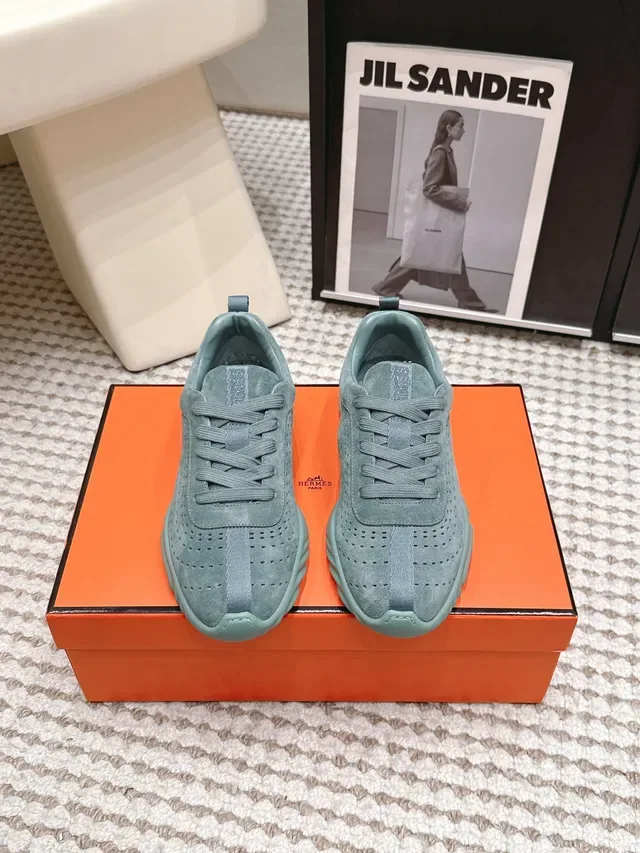 Jil Sander sneakers lifestyle suède perforé teal 6