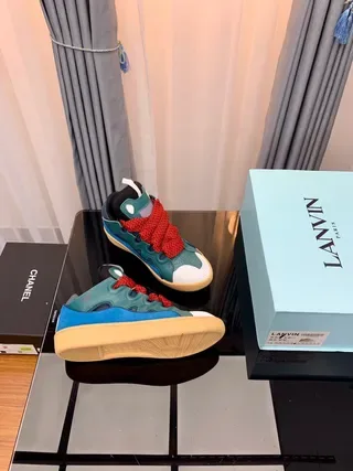 Lanvin حذاء رياضي أزرق أحمر طبقات متعددة الألوان أعلى رباطات ملموسة 4