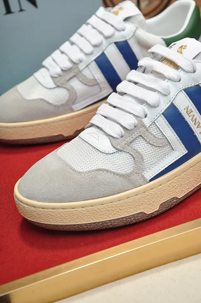 Lanvin Blanco Azul Malla Y Ante En Capas Rayas Laterales Contrastantes Zapatillas Lifestyle 3